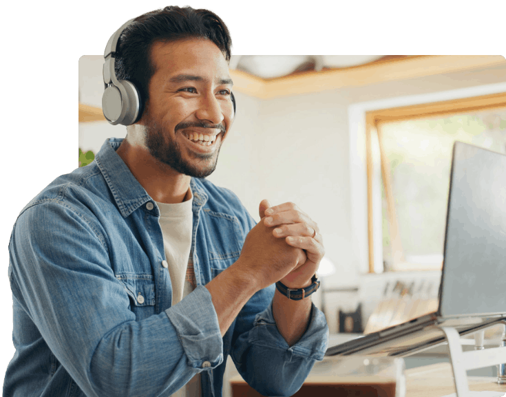 Man talking with a Provider from his home via a remote telehealth service